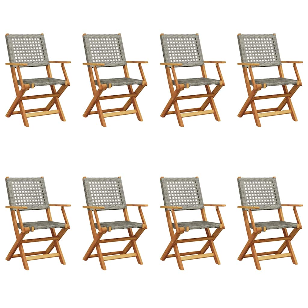 Tuinstoelen 8 st inklapbaar poly rattan en massief hout grijs