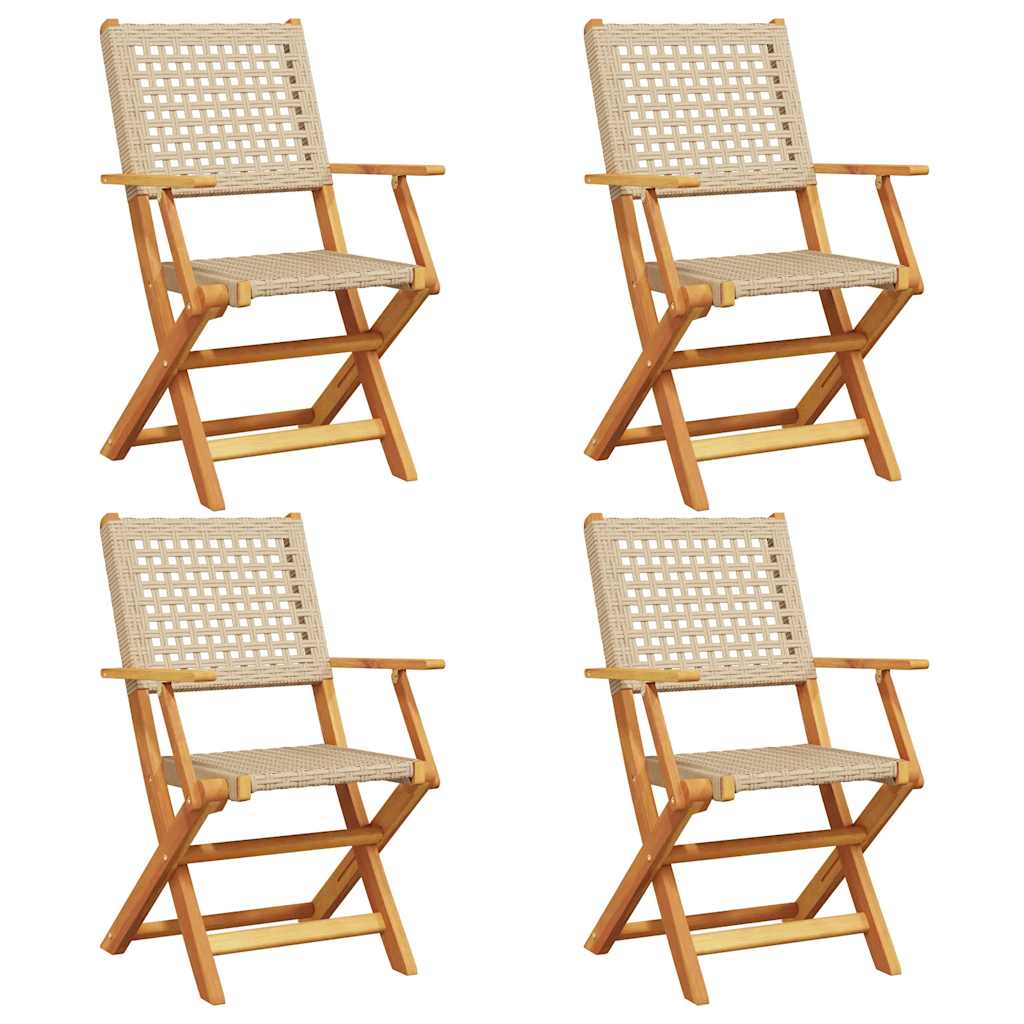 Tuinstoelen 4 st inklapbaar poly rattan en massief hout beige