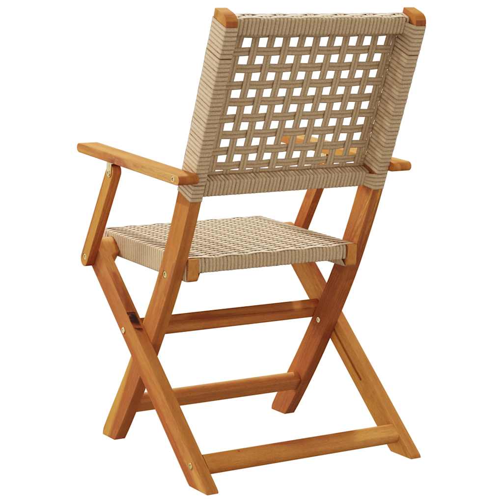 Tuinstoelen 4 st inklapbaar poly rattan en massief hout beige
