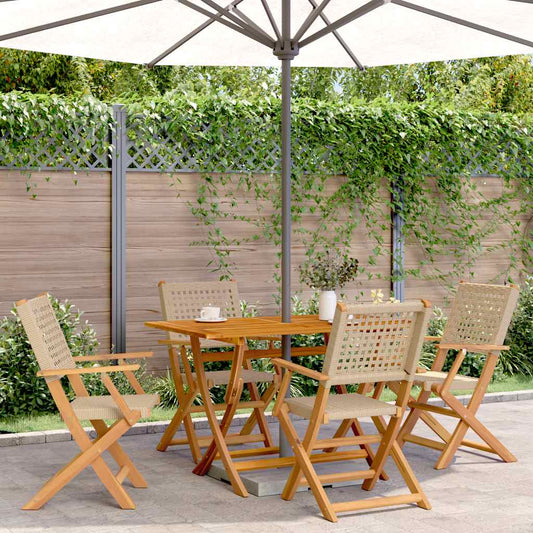 Tuinstoelen 4 st inklapbaar poly rattan en massief hout beige