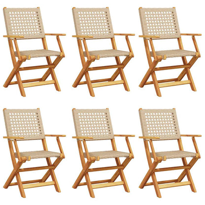 Tuinstoelen 6 st inklapbaar poly rattan en massief hout beige