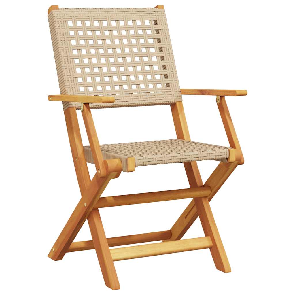 Tuinstoelen 6 st inklapbaar poly rattan en massief hout beige