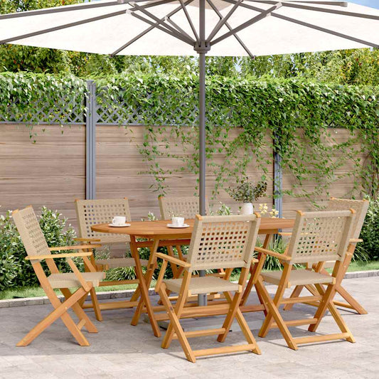 Tuinstoelen 6 st inklapbaar poly rattan en massief hout beige