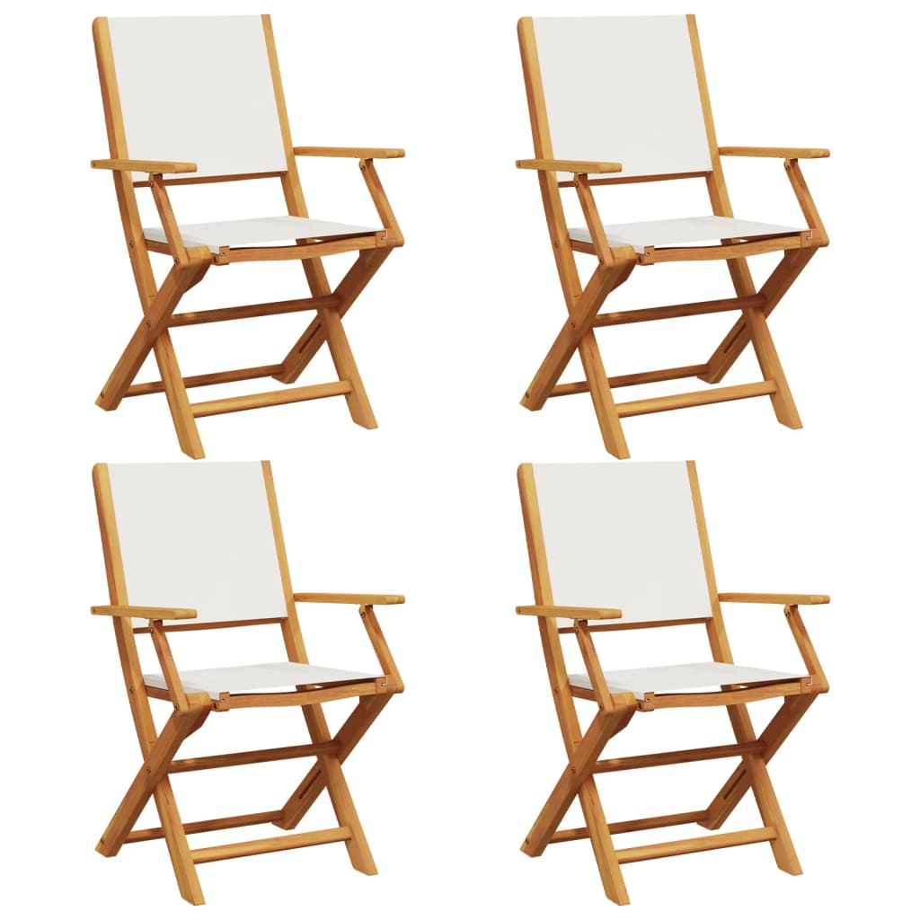 Tuinstoelen 4 st inklapbaar massief hout en stof crèmewit