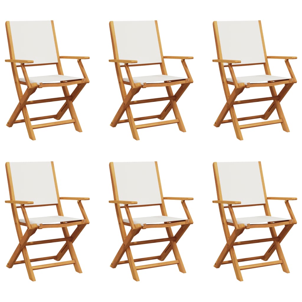 Tuinstoelen 6 st inklapbaar massief hout en stof crèmewit
