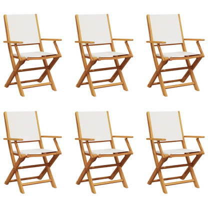 Tuinstoelen 6 st inklapbaar massief hout en stof crèmewit
