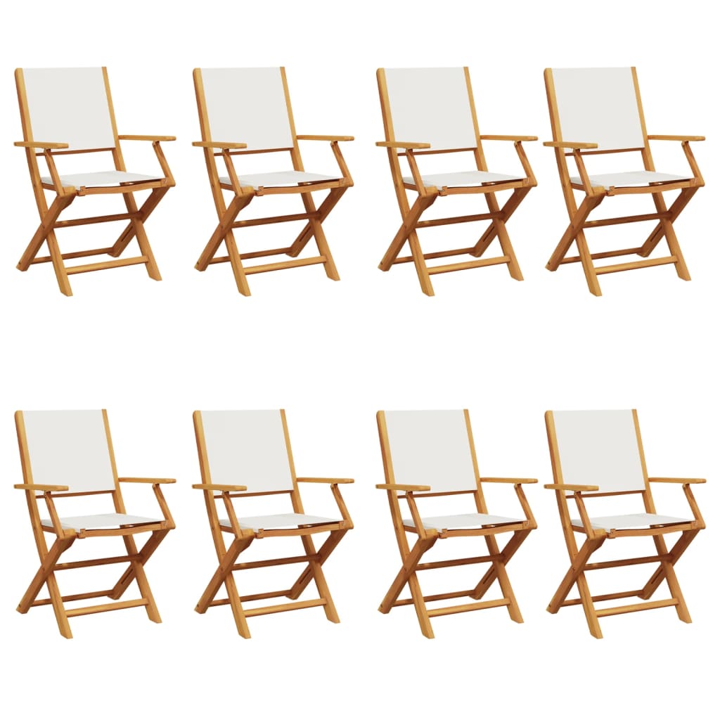 Tuinstoelen 8 st inklapbaar massief hout en stof crèmewit