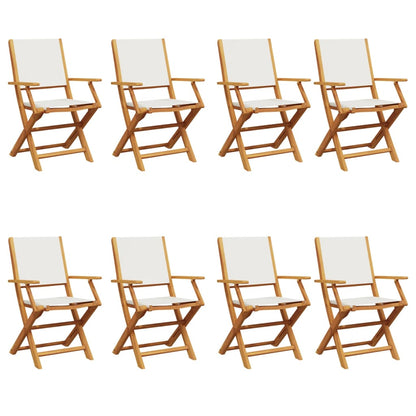 Tuinstoelen 8 st inklapbaar massief hout en stof crèmewit