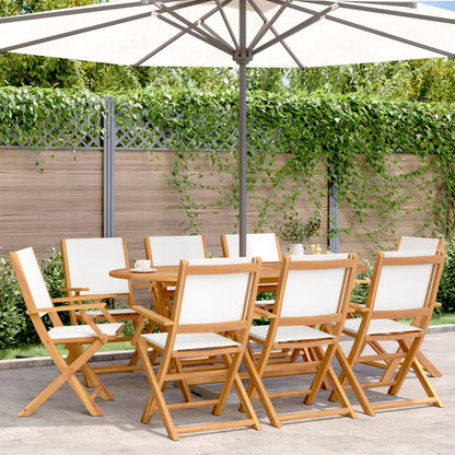 Tuinstoelen 8 st inklapbaar massief hout en stof crèmewit