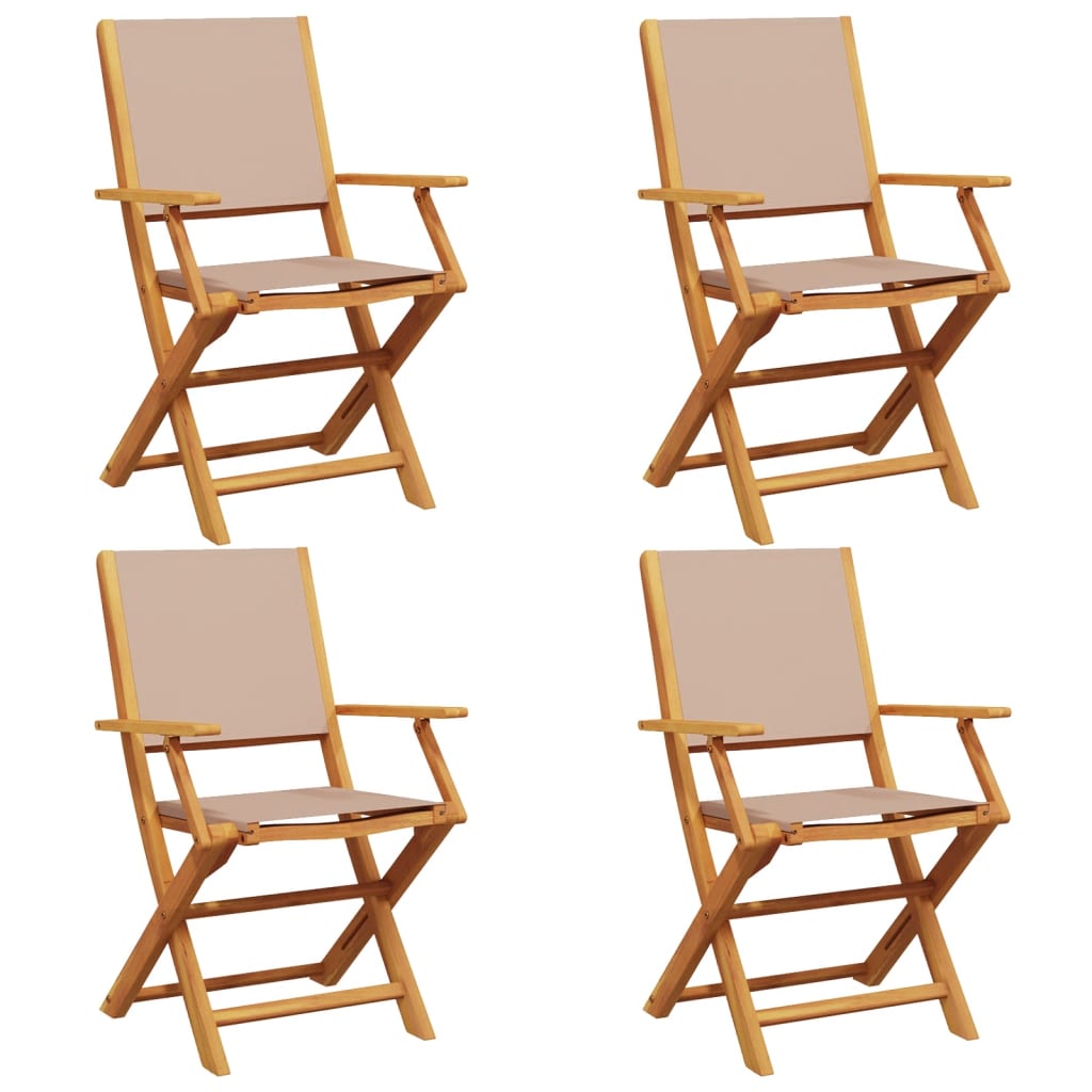 Tuinstoelen 4 st inklapbaar stof en massief hout taupe