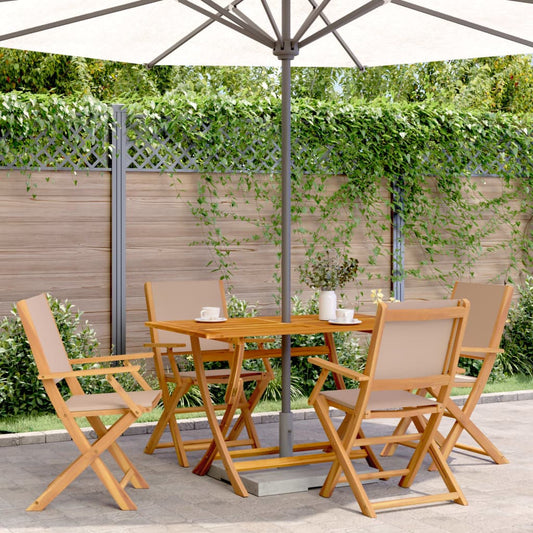 Tuinstoelen 4 st inklapbaar stof en massief hout taupe
