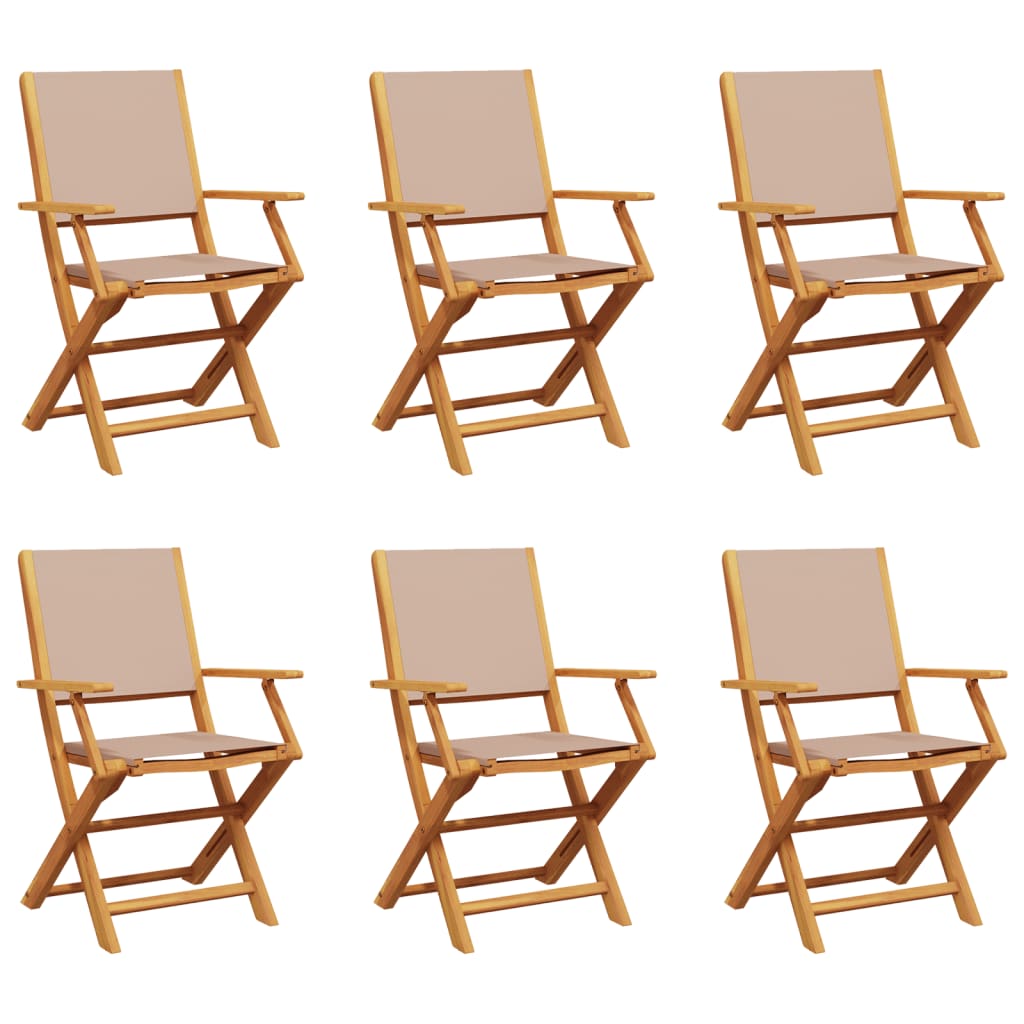 Tuinstoelen 6 st inklapbaar stof en massief hout taupe