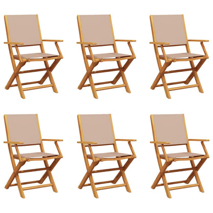Tuinstoelen 6 st inklapbaar stof en massief hout taupe