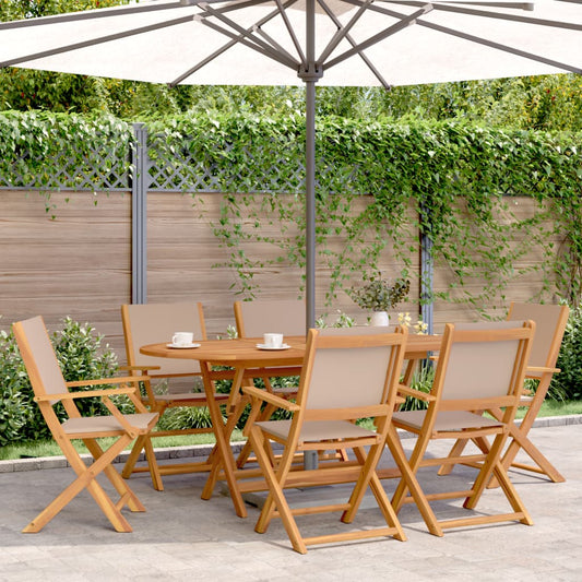 Tuinstoelen 6 st inklapbaar stof en massief hout taupe