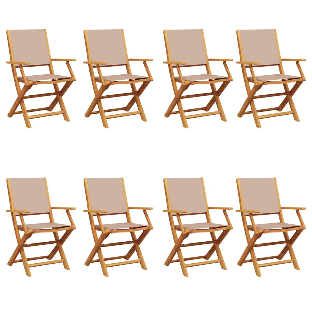 Tuinstoelen 8 st inklapbaar stof en massief hout taupe
