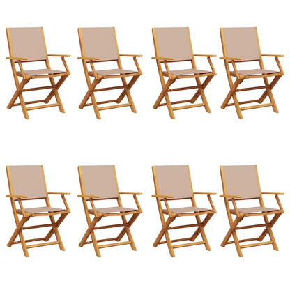 Tuinstoelen 8 st inklapbaar stof en massief hout taupe