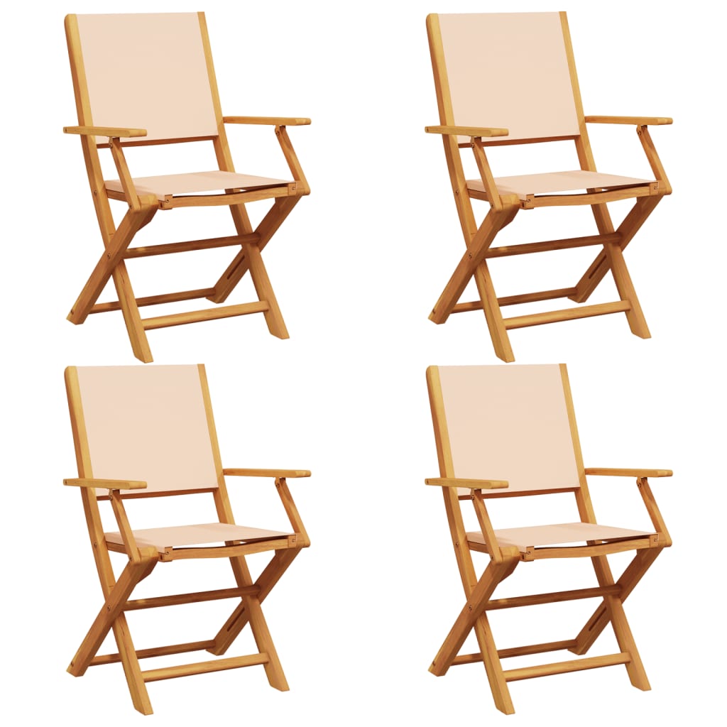 Tuinstoelen 4 st inklapbaar stof en massief hout beige