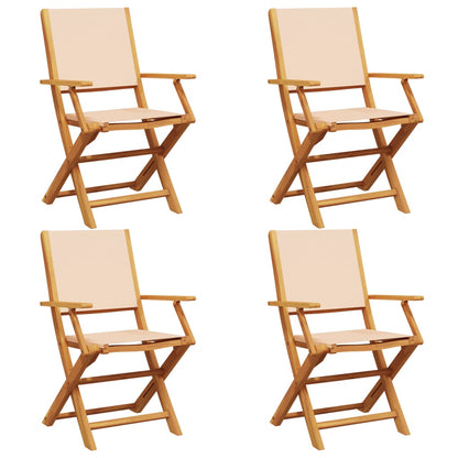 Tuinstoelen 4 st inklapbaar stof en massief hout beige
