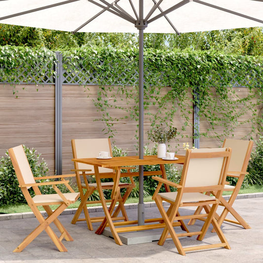 Tuinstoelen 4 st inklapbaar stof en massief hout beige