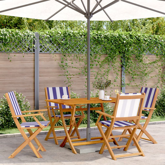 Tuinstoelen 4 st inklapbaar stof en massief hout blauw en wit