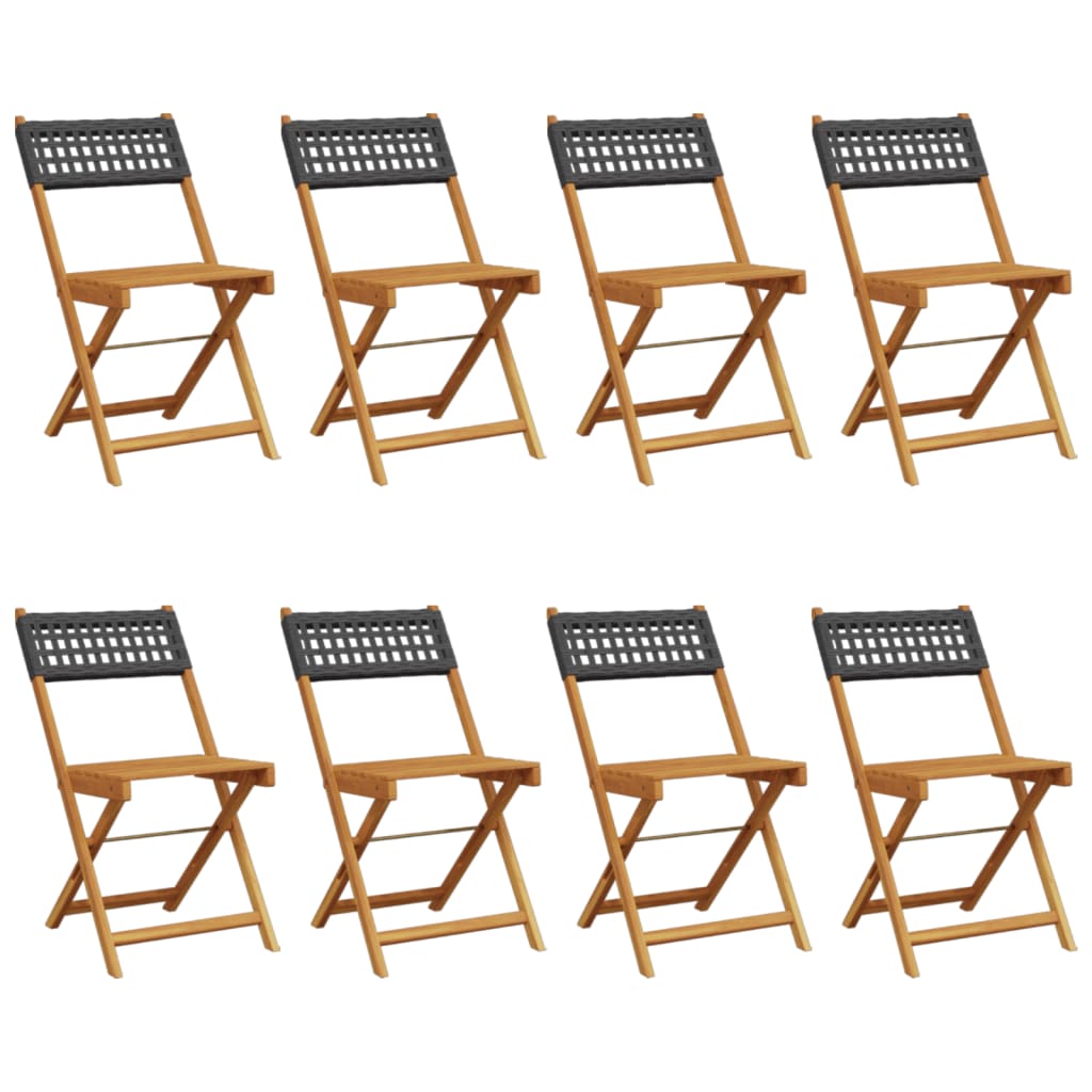 Tuinstoelen 8 st inklapbaar poly rattan en massief hout zwart