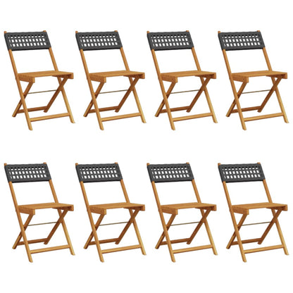 Tuinstoelen 8 st inklapbaar poly rattan en massief hout zwart