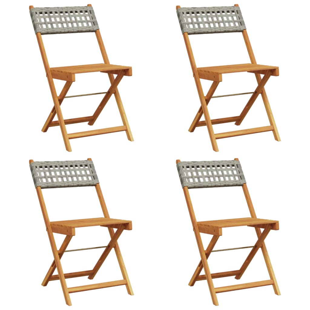 Tuinstoelen 4 st inklapbaar poly rattan en massief hout grijs
