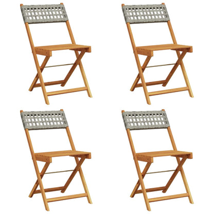 Tuinstoelen 4 st inklapbaar poly rattan en massief hout grijs
