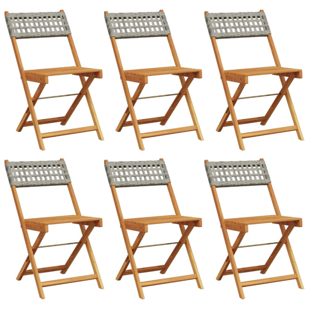 Tuinstoelen 6 st inklapbaar poly rattan en massief hout grijs
