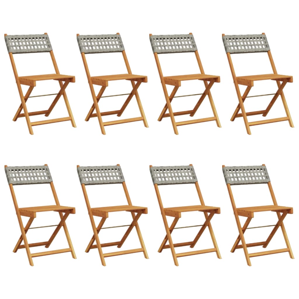 Tuinstoelen 8 st inklapbaar poly rattan en massief hout grijs