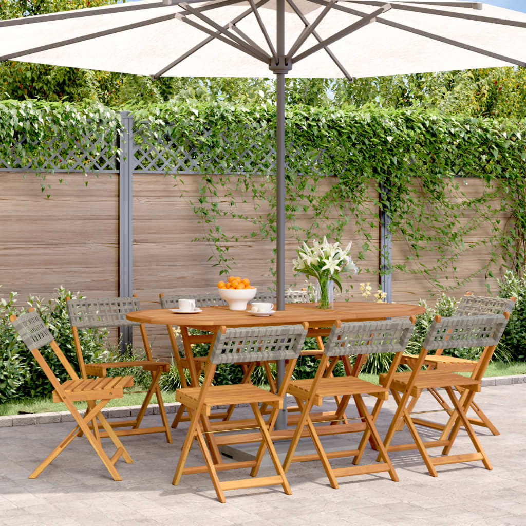 Tuinstoelen 8 st inklapbaar poly rattan en massief hout grijs