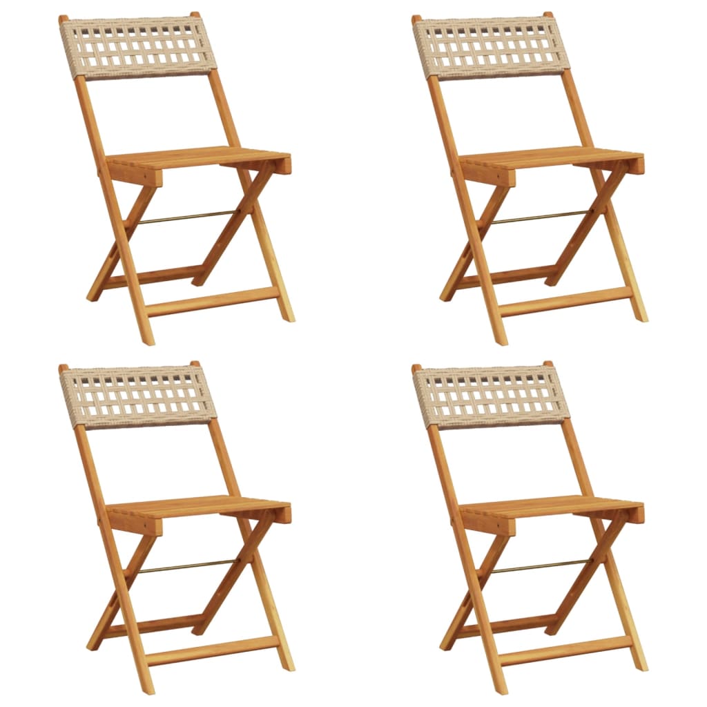 Tuinstoelen 4 st inklapbaar poly rattan en massief hout beige