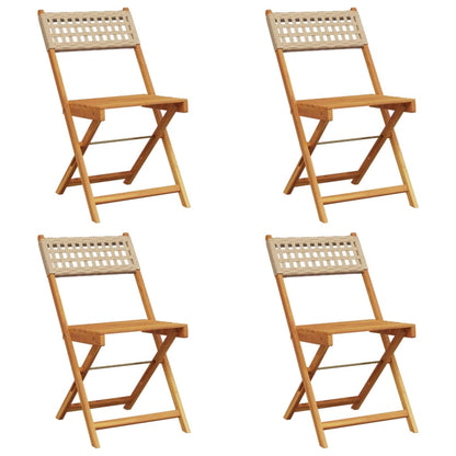 Tuinstoelen 4 st inklapbaar poly rattan en massief hout beige