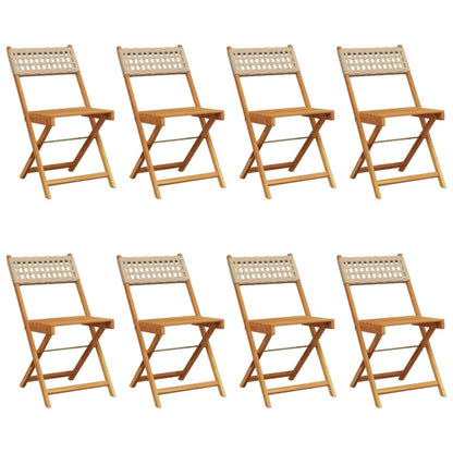 Tuinstoelen 8 st inklapbaar poly rattan en massief hout beige