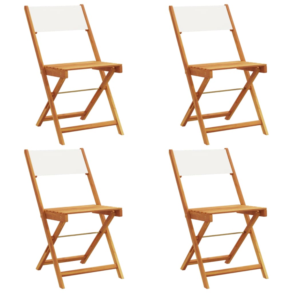 Tuinstoelen 4 st inklapbaar massief hout en stof crèmewit