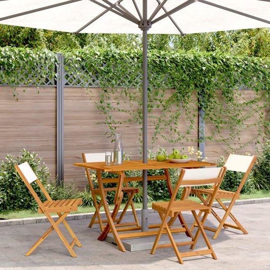 Tuinstoelen 4 st inklapbaar massief hout en stof crèmewit