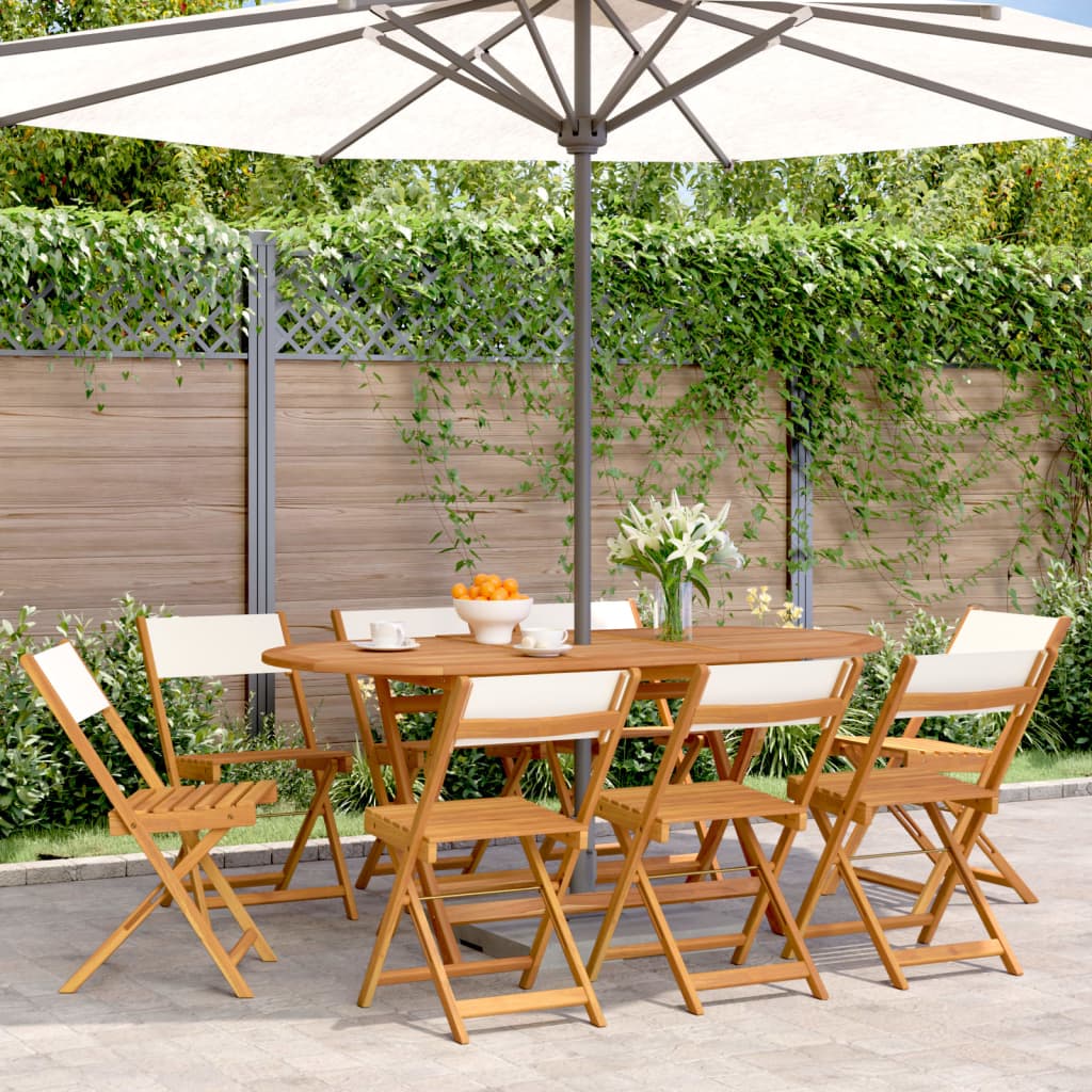 Tuinstoelen 8 st inklapbaar massief hout en stof crèmewit