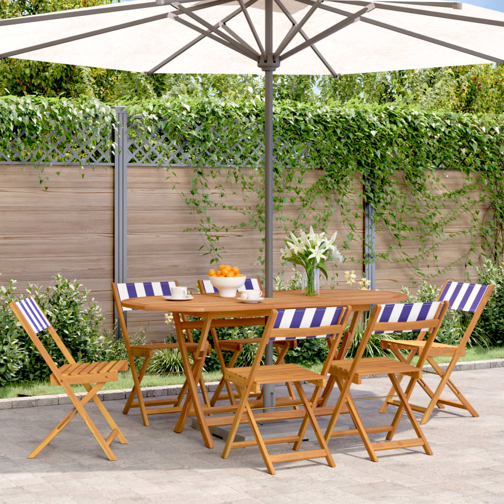Tuinstoelen 6 st inklapbaar stof en massief hout blauw en wit