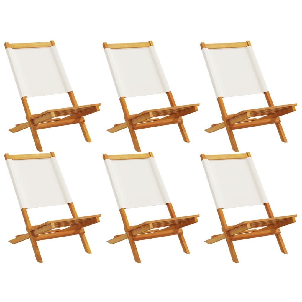 Tuinstoelen 6 st inklapbaar massief hout en stof crèmewit