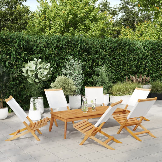 Tuinstoelen 6 st inklapbaar massief hout en stof crèmewit