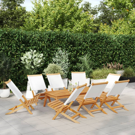 Tuinstoelen 8 st inklapbaar massief hout en stof crèmewit