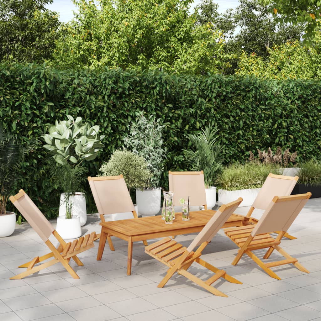 Tuinstoelen 6 st inklapbaar stof en massief hout beige
