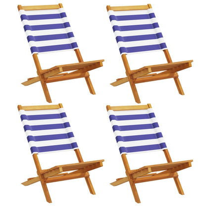 Tuinstoelen 4 st inklapbaar stof en massief hout blauw en wit