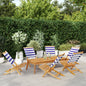 Tuinstoelen 6 st inklapbaar stof en massief hout blauw en wit