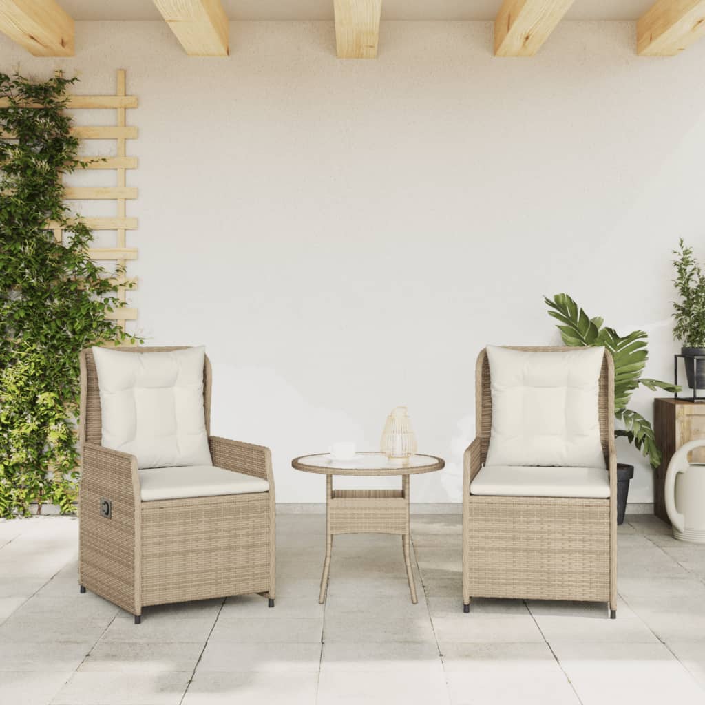 Tuinstoelen 2 st verstelbaar poly rattan beige