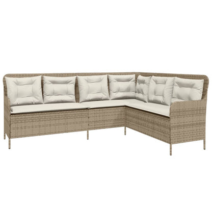 Tuinbank met kussens L-vormig poly rattan beige
