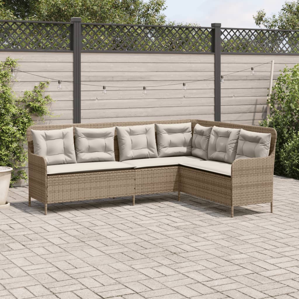 Tuinbank met kussens L-vormig poly rattan beige