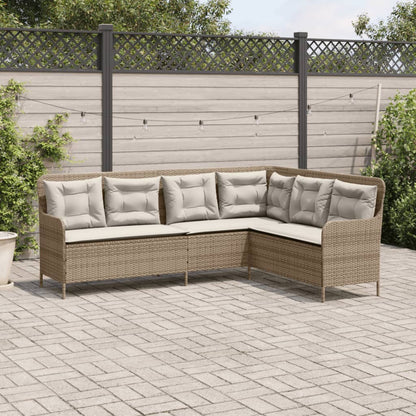 Tuinbank met kussens L-vormig poly rattan beige