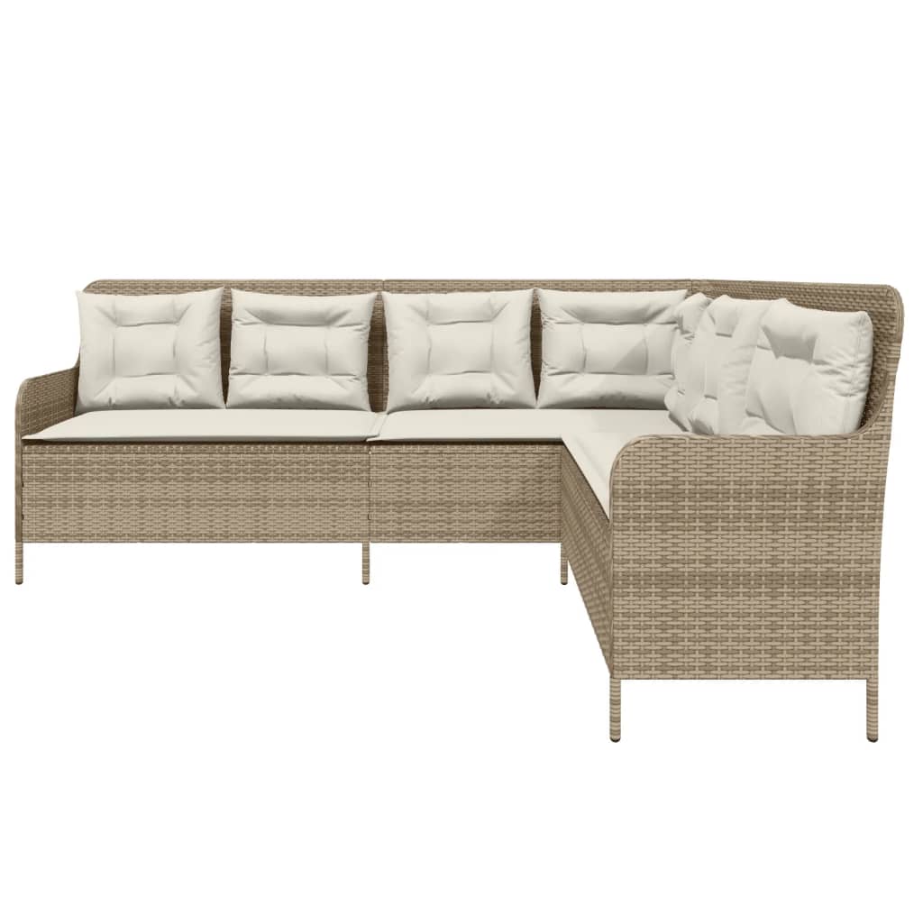 Tuinbank met kussens L-vormig poly rattan beige
