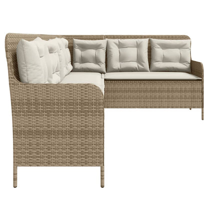 Tuinbank met kussens L-vormig poly rattan beige